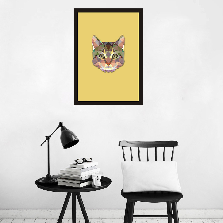 拼色几何抽象动物猫头装饰画儿童房幼儿园墙壁画创意家居挂画画芯