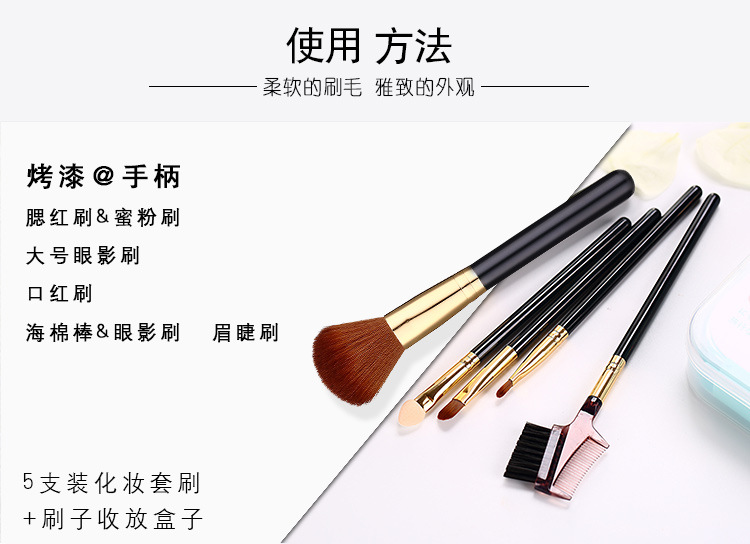 三迪逸品美妆五件套 易携带上妆 初学者 优质时尚彩妆化妆刷套装