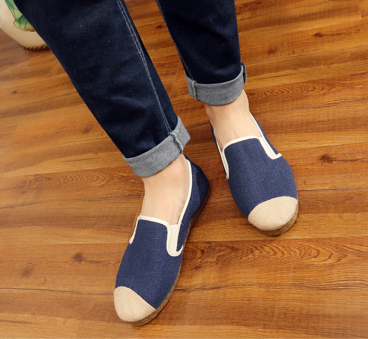 16年新款拼接麻鞋 透气养脚牛筋底男鞋 手工布鞋 一件代发