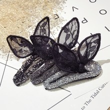 韩国品质新款水晶蕾丝网纱兔耳朵蝴蝶结发夹发卡BB夹水钻bb夹女式