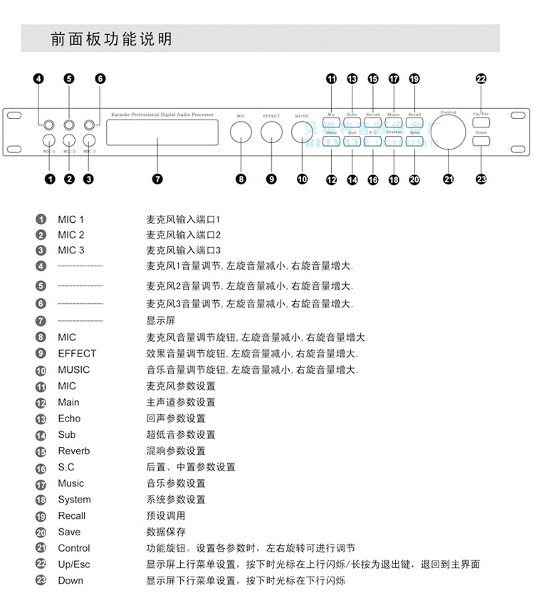 x5前级效果器麦克风防啸叫dsp数字混响器家用ktv卡拉ok音频处理器