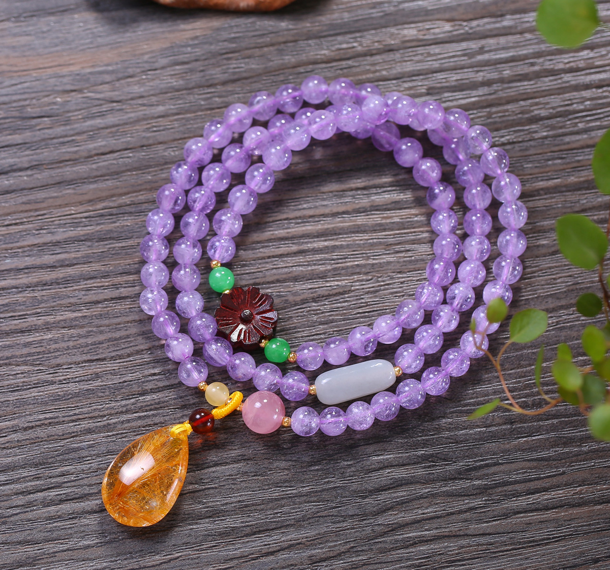 天然南非紫水晶手链三圈浅紫罗兰6mm薰衣草紫玉手链手串
