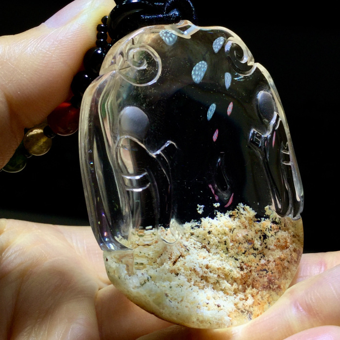 东海水晶 天然巴西黄幽灵聚宝盆悟道(参禅悟道)吊坠