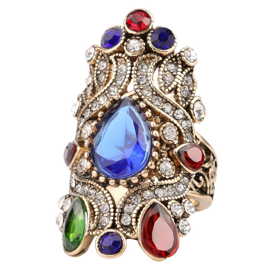 【gukin】独特奢华土耳其风格蓝宝石复古戒指速卖通ebaywish货源