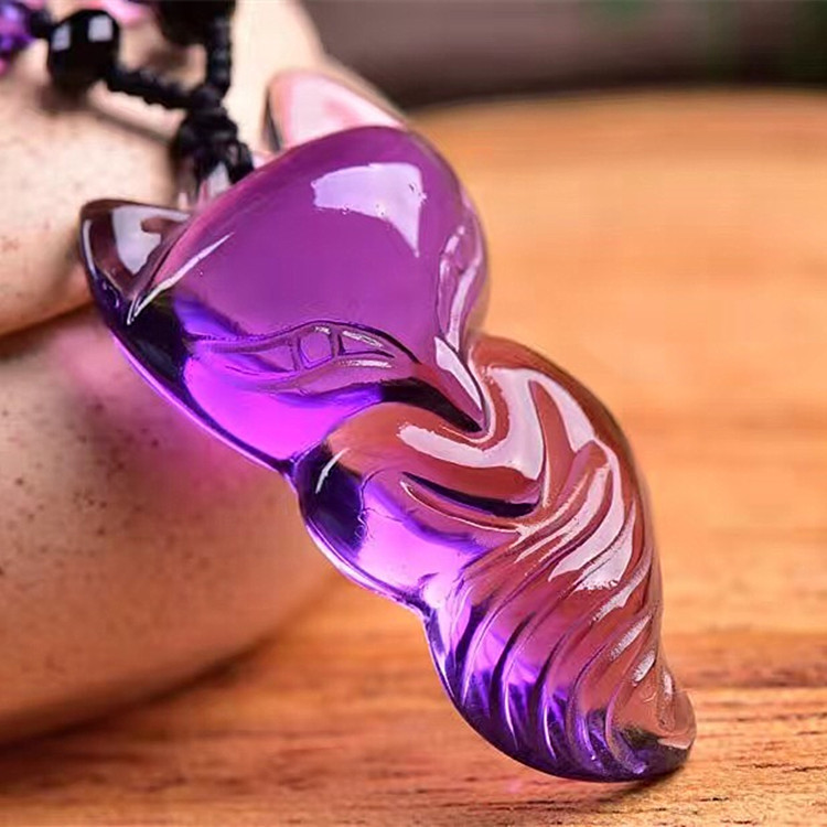 人造紫晶狐狸吊坠 人造紫水晶九尾狐吊坠立体狐狸女款饰品批发