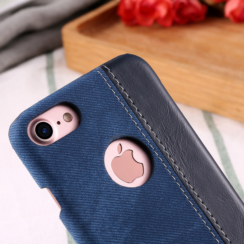 iphone7竖款复古牛仔纹手机皮套后壳简约超薄商务苹果7plus保护壳