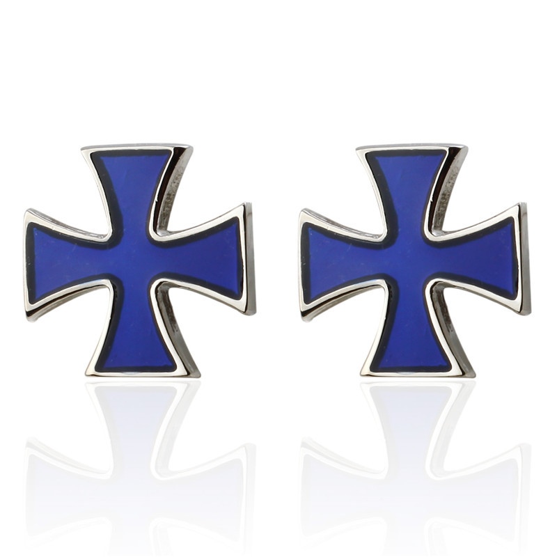 帧萌优质法式袖口袖钉 男士cufflinks 珐琅系列 蓝色十字架袖扣