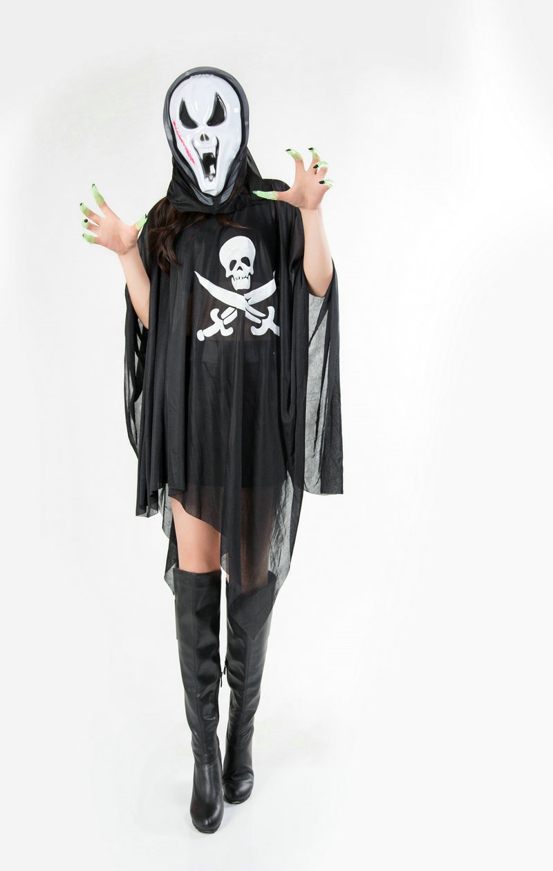 万圣节服装 游戏演出服饰 人物装扮 黑色骷髅骨架鬼衣 鬼面具
