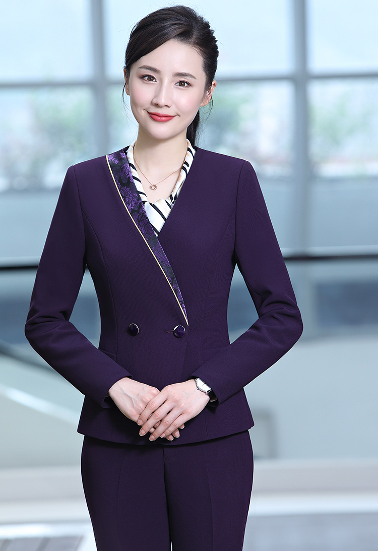 新款黄金店长袖工作服秋冬女珠宝店营业员工装裙裤套装收银员工衣