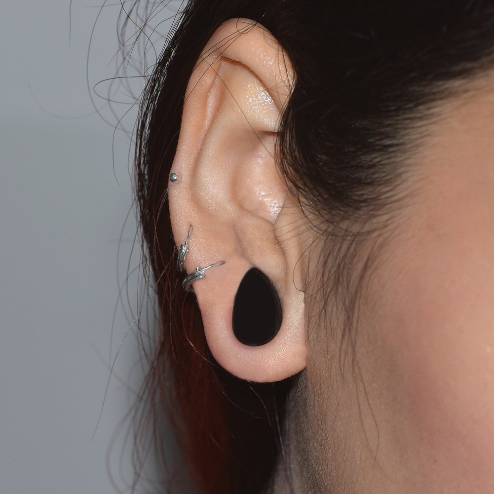 欧美新款水滴石头耳扩蛋白石粉晶绿东陵黑玛瑙扩耳器耳廓穿刺饰品