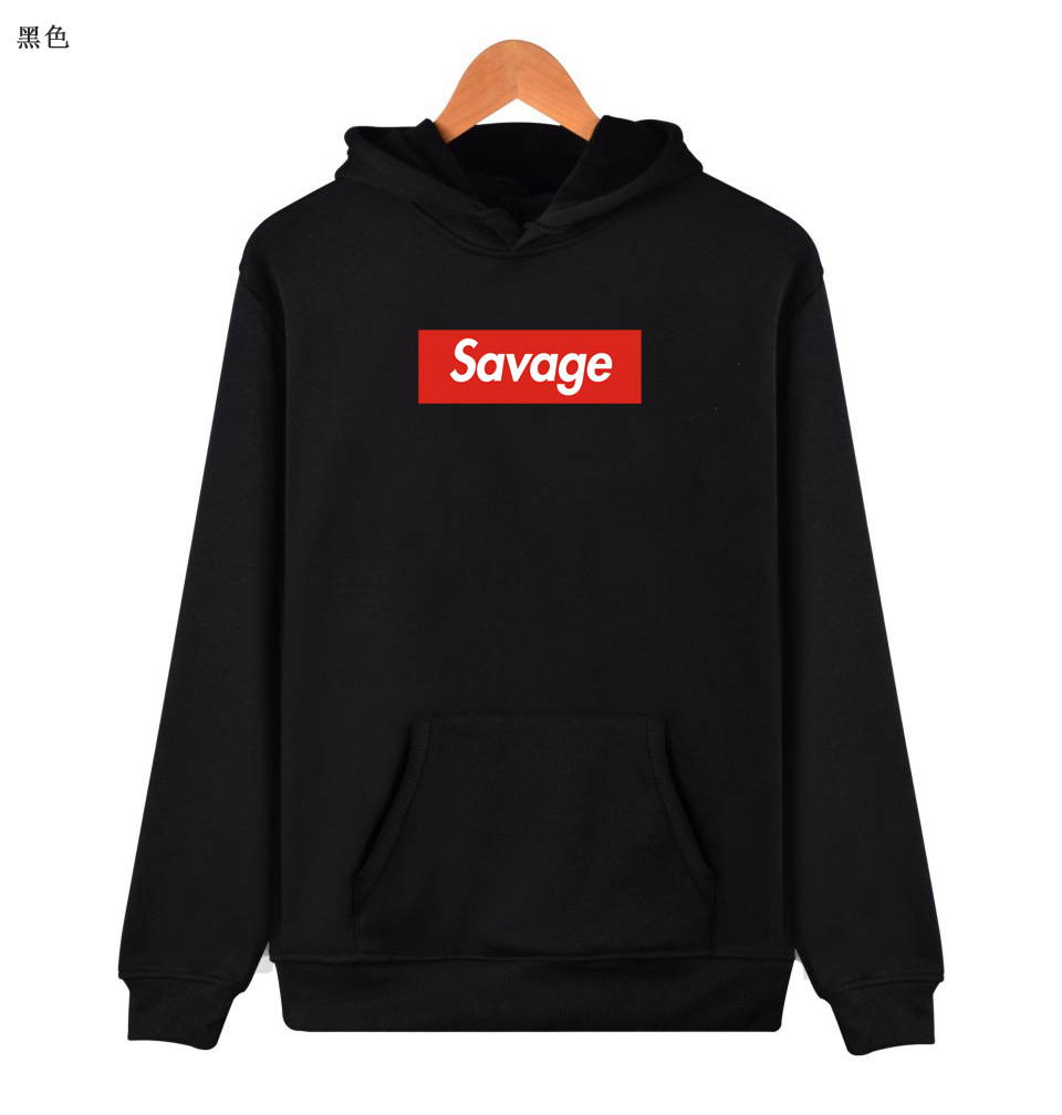 外贸跨境连帽卫衣savage 加绒欧美简约套头帽衫现货 厂家直销