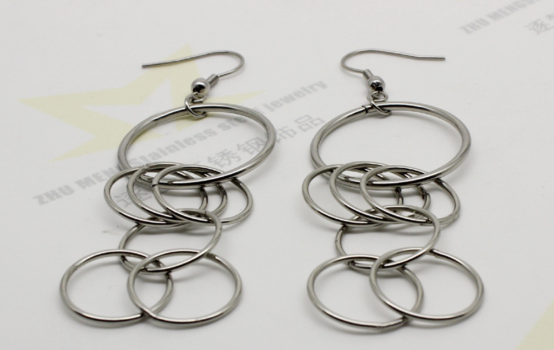 批发2017新款不锈钢七连环线圈流苏耳环网络热卖鱼钩耳钉厂价直销