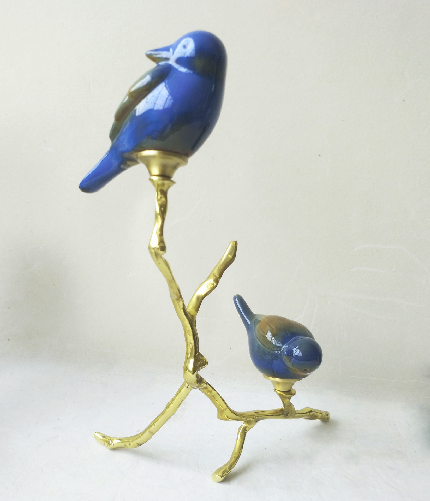 样板房酒店书房客厅装饰品金属陶瓷小鸟摆件现代新中式创意软装饰