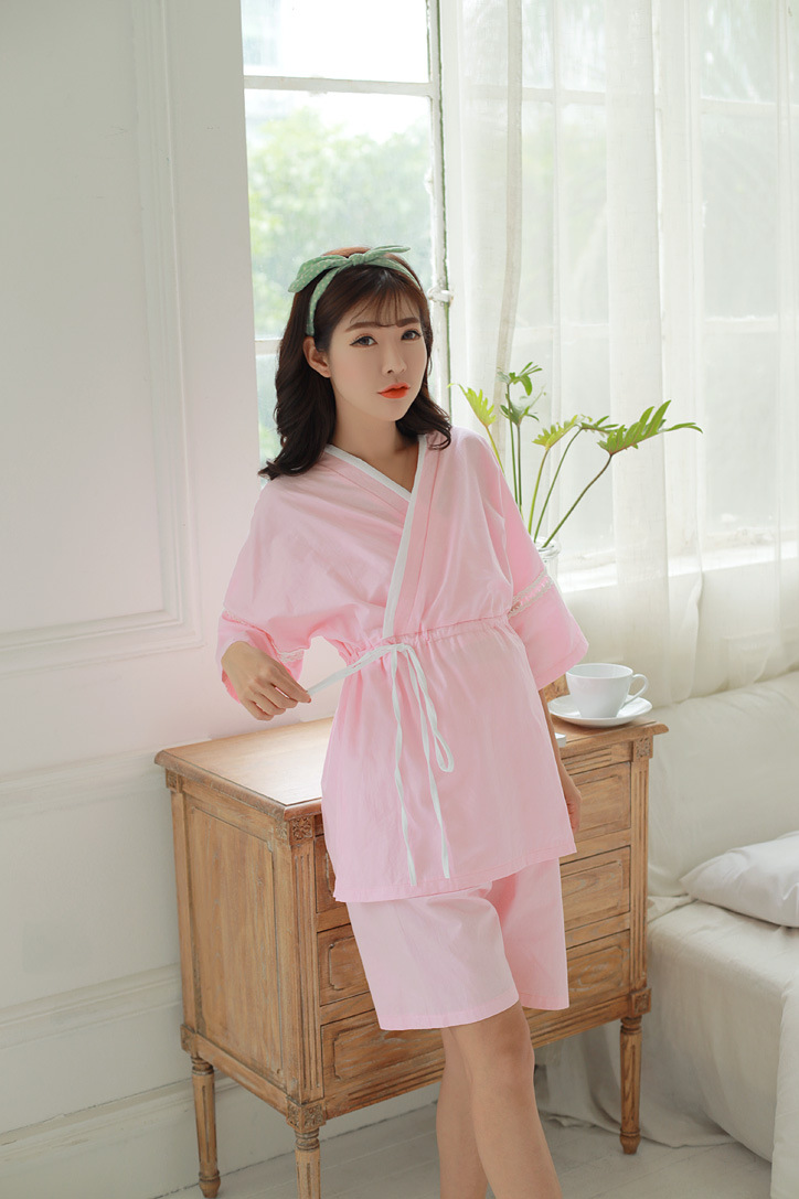 2017夏季日式新款孕妇装 可爱卡通短袖纯棉纯色和服孕妇装 388