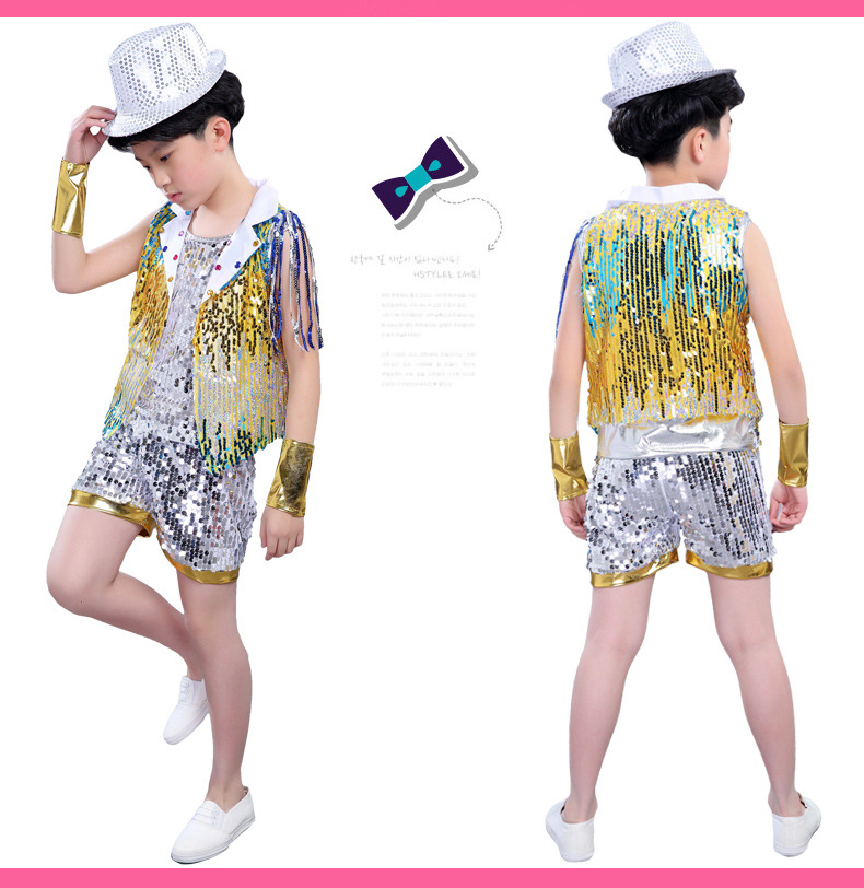 Детский костюм Детский спектакль этап одежда девушки и мальчики детские блесток хип-хоп костюмы джаз школьник майки оптом