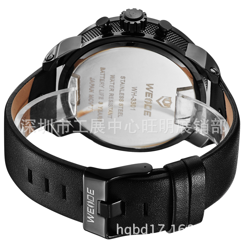 weide/威得3301双机芯 大表盘 高档大气 石英表 双显防水男表