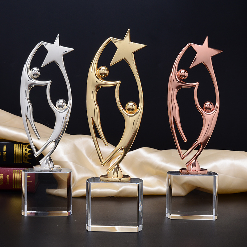 双人举星金属奖杯金属工艺品 金属制品奖杯创意奖品批发