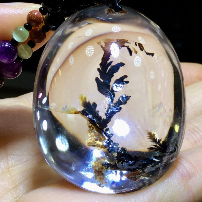 东海水晶 天然软锰矿树吊坠