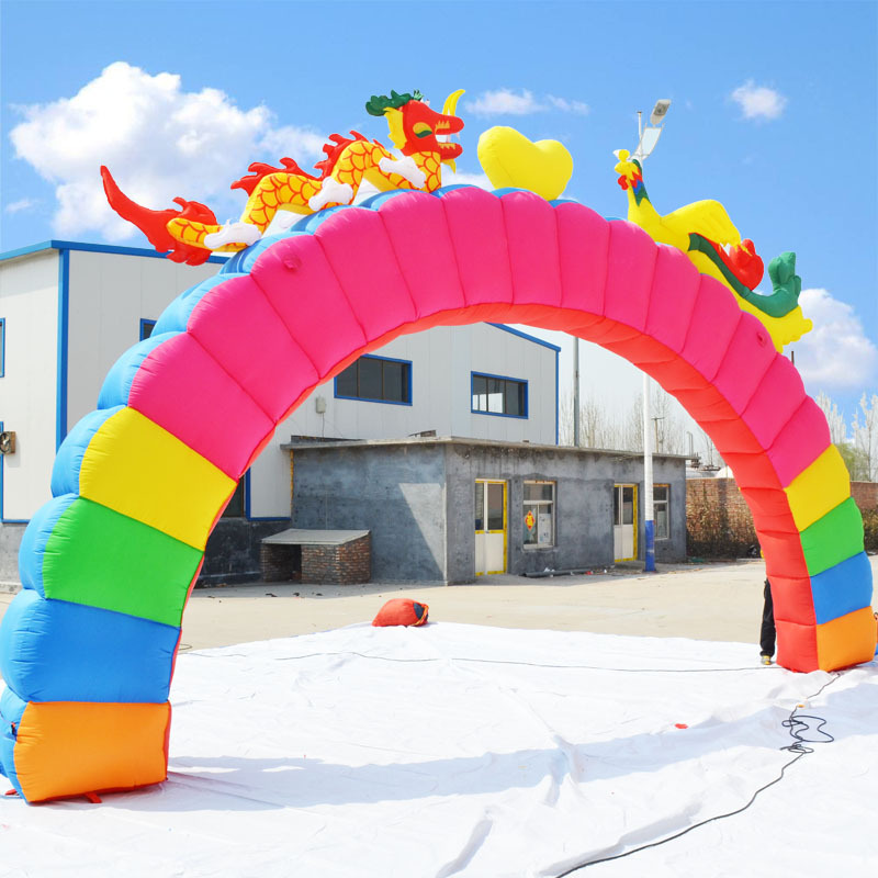 新款8/10米龙凤充气拱门婚庆拱门婚礼气模红色幸福门彩虹门气拱门