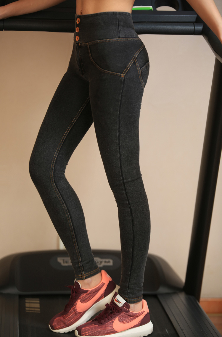 意大利高腰牛仔蜜桃裤提臀紧身运动长裤女翘臀瑜伽健身裤蜜桃臀