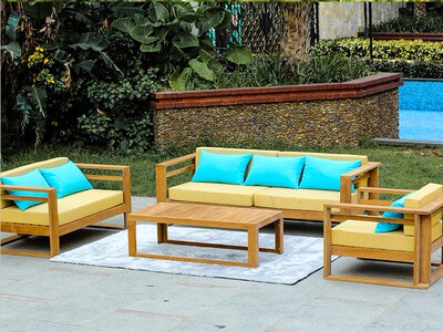 阳台实木沙发高档柚木花园防腐木沙发茶几组合室外客厅懒人床睡椅