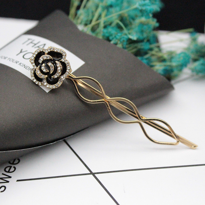 韩国热卖镂空金属森女系花朵镶钻发夹玫瑰花发饰简约边夹刘海夹