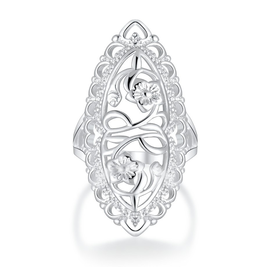 跨境 镀银首饰银饰时尚复古花纹镂空戒指 wish欧美热销饰品