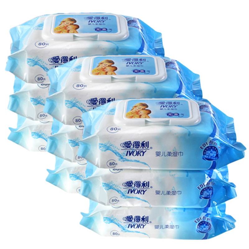 爱得利婴儿柔湿巾带盖新生儿手口无香pp宝宝专用棉柔湿纸巾80抽片