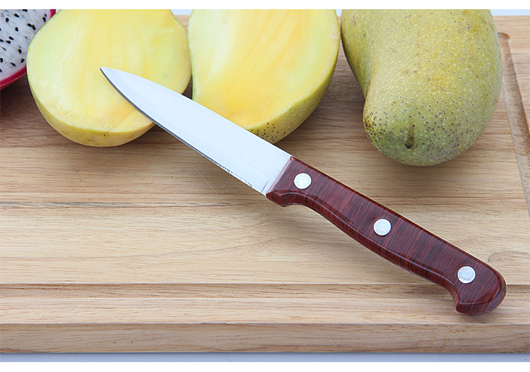 批发货原二元店水果刀 木纹不锈钢果皮刀 蔬果削皮刀批发