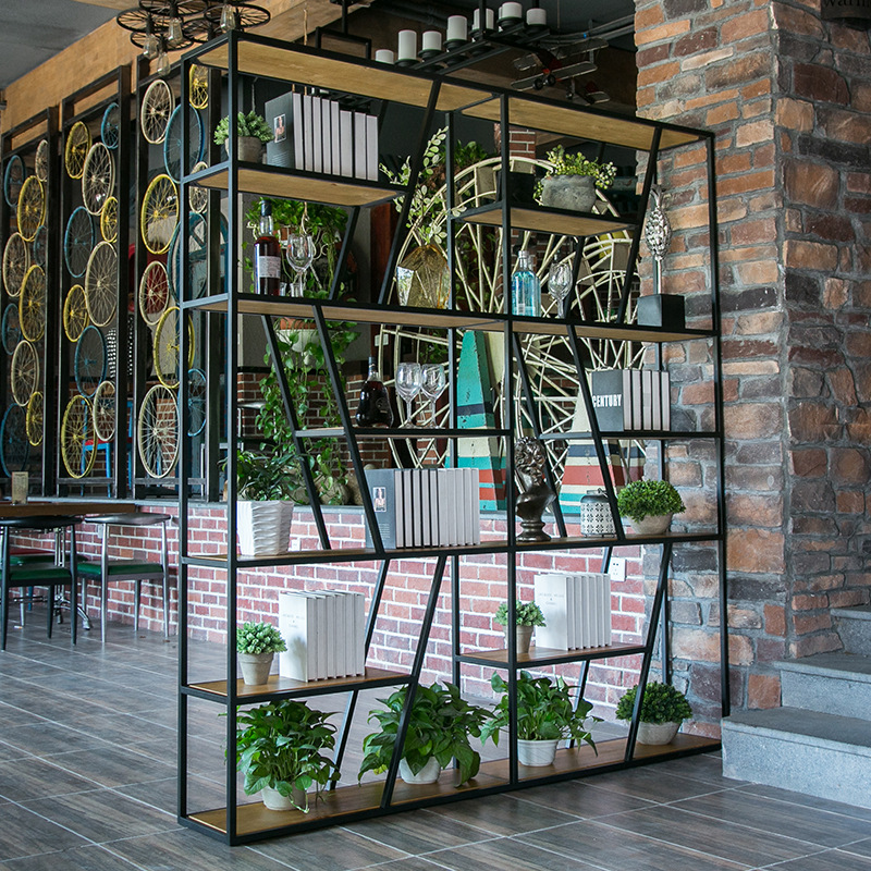 loft铁艺隔断置物架屏风现代简约工业风书架储物柜客厅玄关展示架