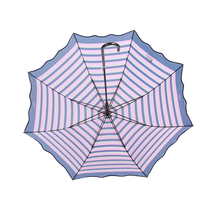 旭岸直骨条纹荷叶边条纹伞厂家直销批发伞自动小清晰晴雨伞广告伞