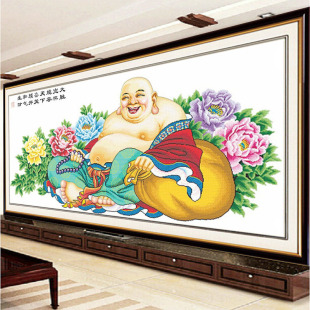 弥勒佛十字绣新款客厅大幅2米 精准印花十字绣大肚佛笑口常开系列
