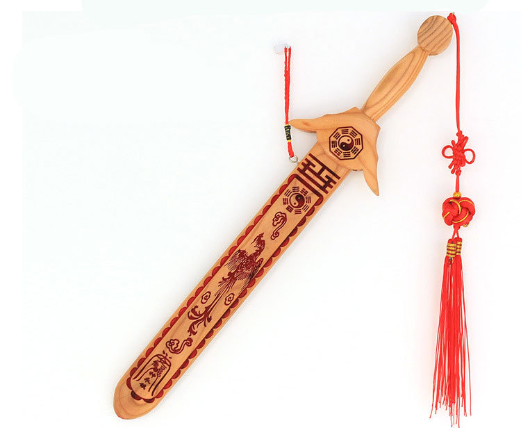 桃木朱砂龙凤七星桃木剑 长约45厘米桃木摆件挂件工艺品