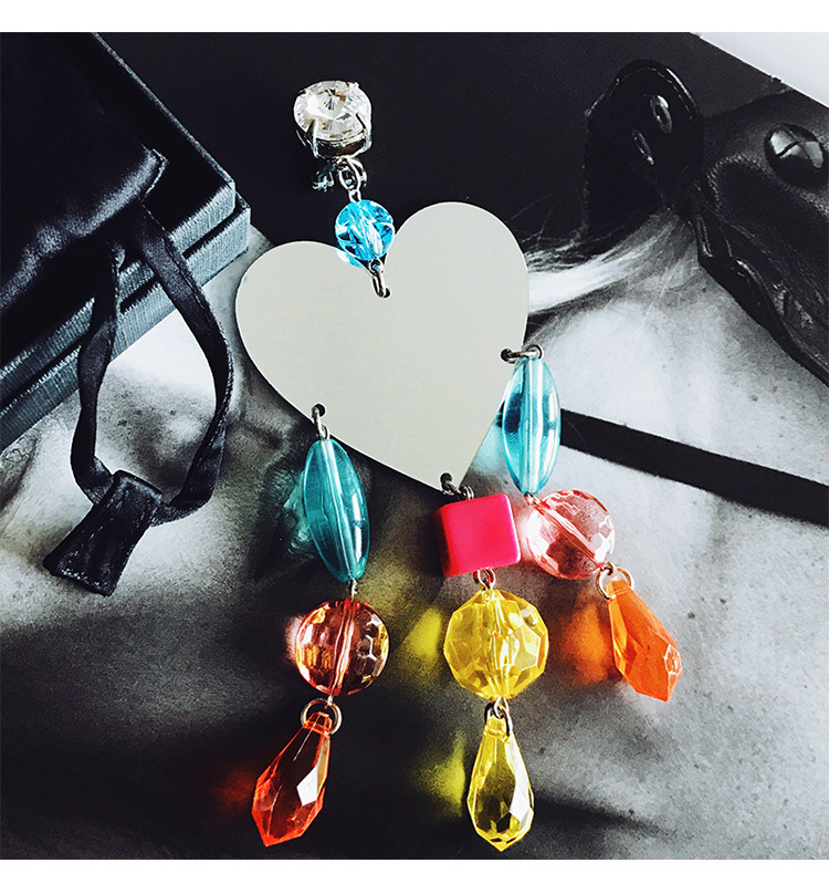 晴智 定制款 超大镜面爱心彩色串珠流苏耳钉 耳环