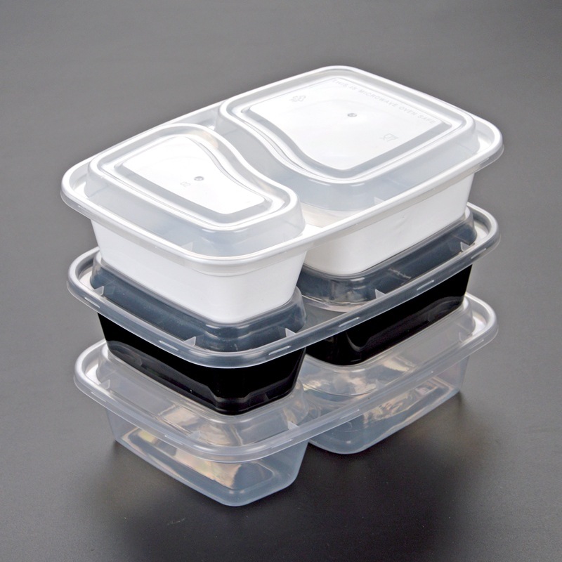 速递900ml一次性饭盒 双格加厚打包盒外卖快餐盒带盖可微波150个