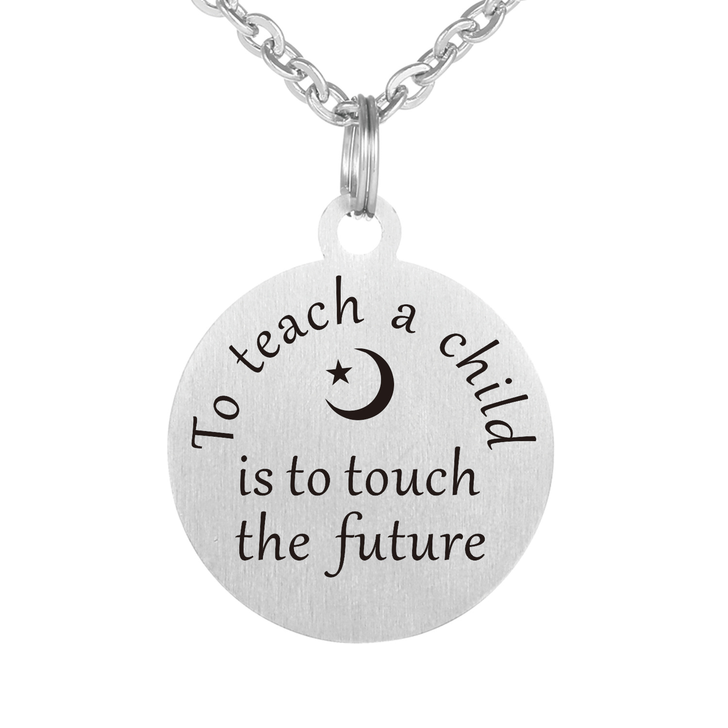 电商出口 英文刻字不锈钢吊坠项链钥匙链 教师礼物 to my teacher