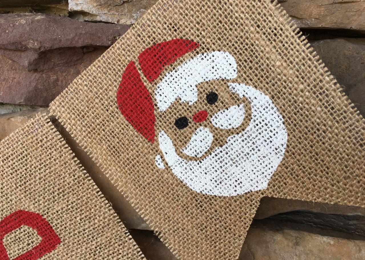 圣诞老人燕尾麻布拉旗 圣诞节装饰品麻布串旗 节日装饰品定制