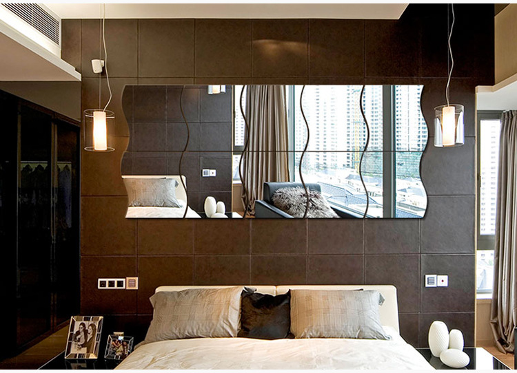 蓝檬波浪组合镜面立体墙贴背景墙面装饰镜子贴 镜面墙贴一片z102