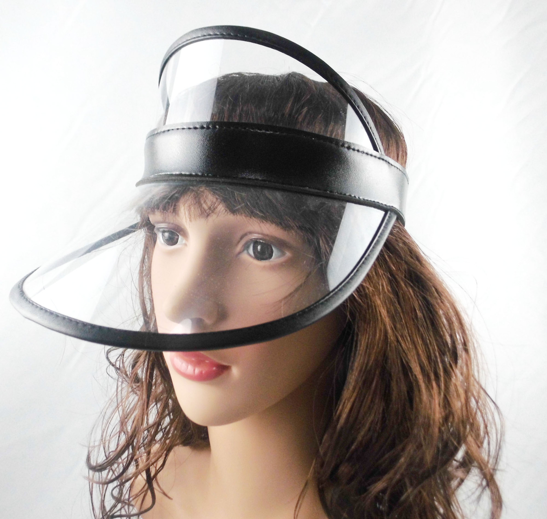 义乌工厂直销pvc空顶帽pu皮透明片太阳帽么苏铁后调节带遮阳帽