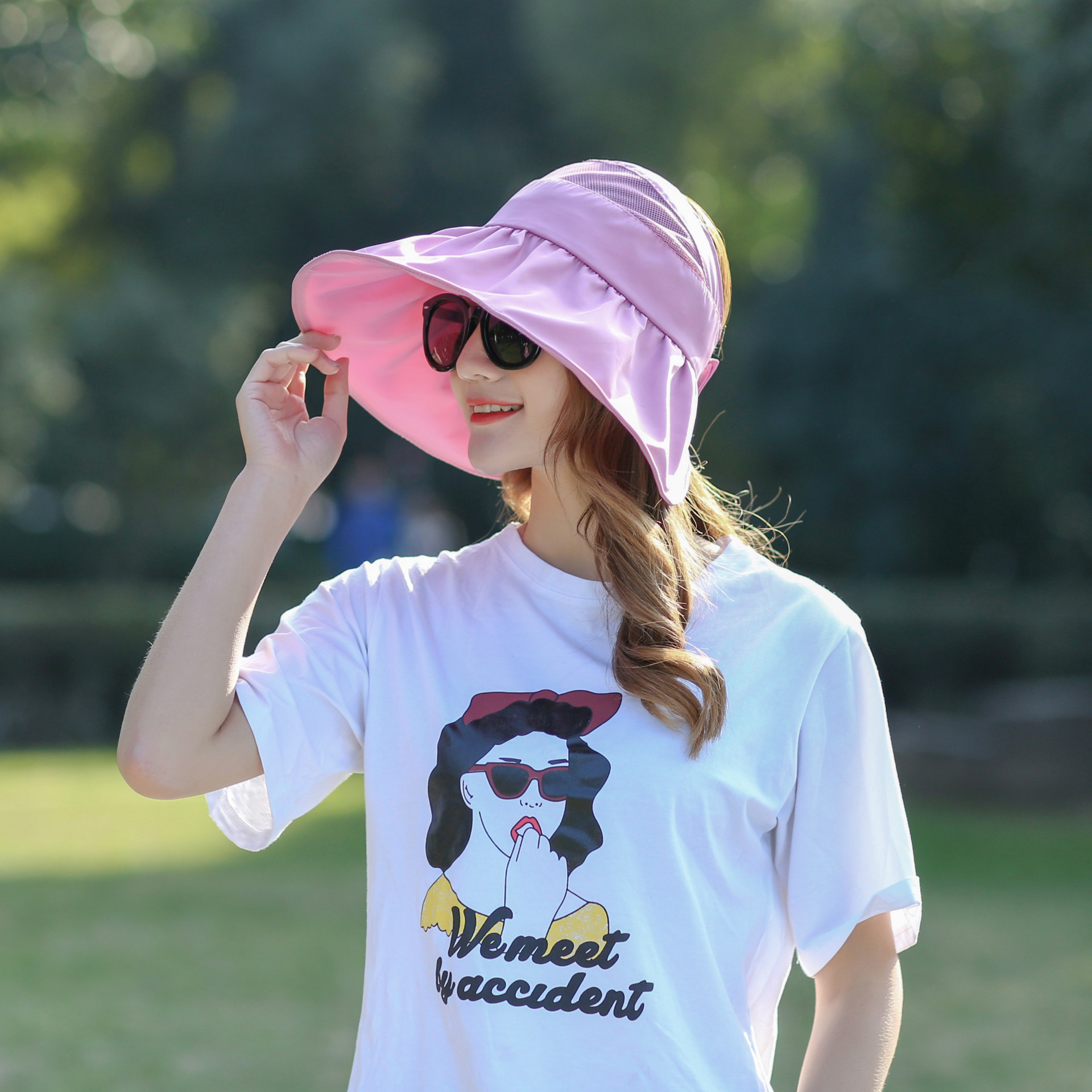帽子女夏天韩版防晒遮阳帽休闲百搭户外出游大沿空顶可折叠太阳帽