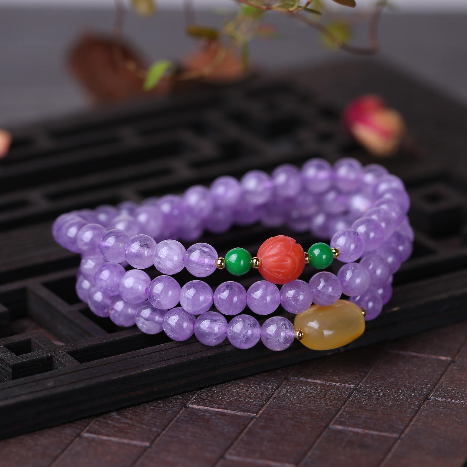 纯天然6mm薰衣草紫玉手链三圈浅紫罗兰手串南非紫水晶手链