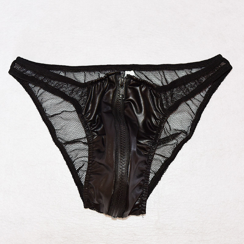 叶子媚情趣内裤速卖通爆款男士性感皮内裤黑色拉链开裆漆皮三角裤