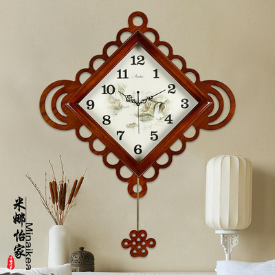 中国风新中式挂钟客厅创意实木质钟表结家用艺术装饰