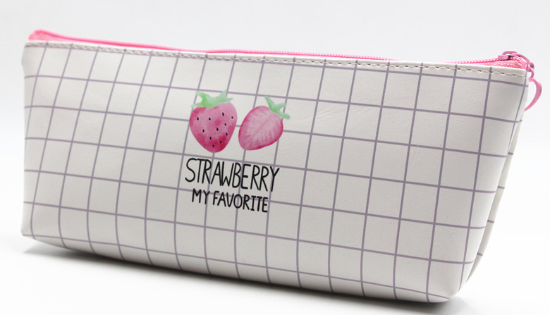 Spot Fresh Minimalist Creative Strawberry Leather Pencil Case Cute Student Female Pencil Bag Pencil Case Storage Bag Large Capacity