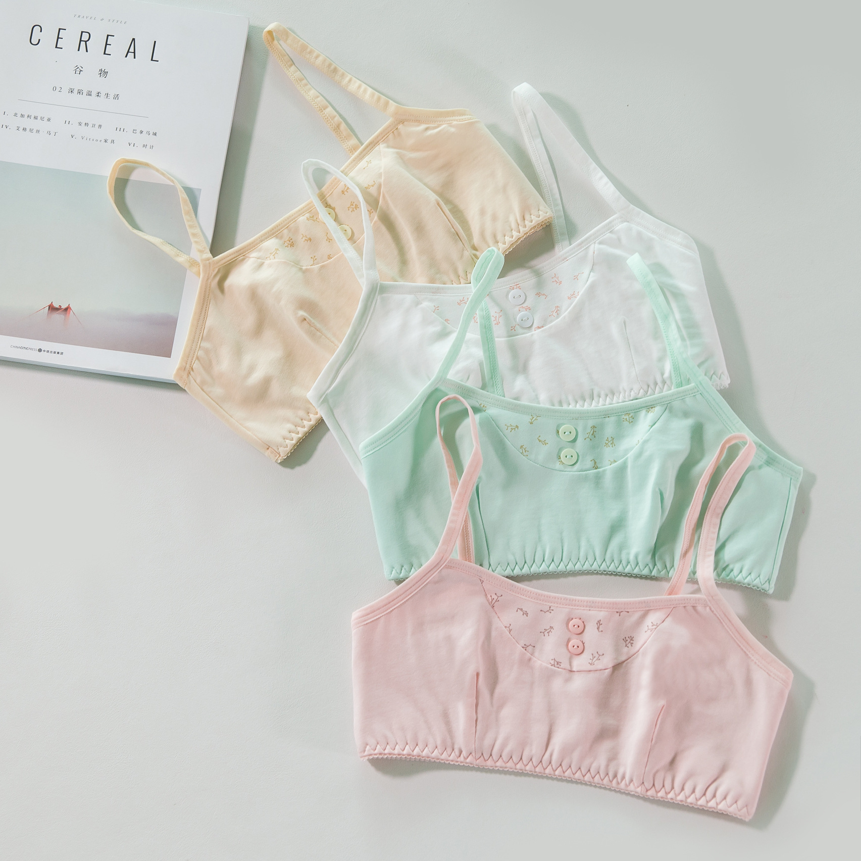 9-15岁发育期少女细肩带裹胸初中高中学生全棉内衣背心式抹胸文胸