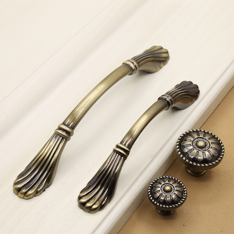 象牙白拉手欧式橱柜衣柜抽屉锌合金仿古青红古铜单孔圆形把手工厂