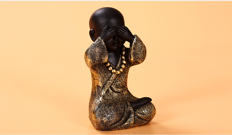 新款个性不看不听不说小和尚摆件 创意家居树脂人物礼品批发定制