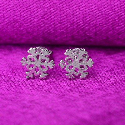 镀银耳钉 韩版时尚雪花耳钉 女式气质耳环饰品百搭防过敏一件代发