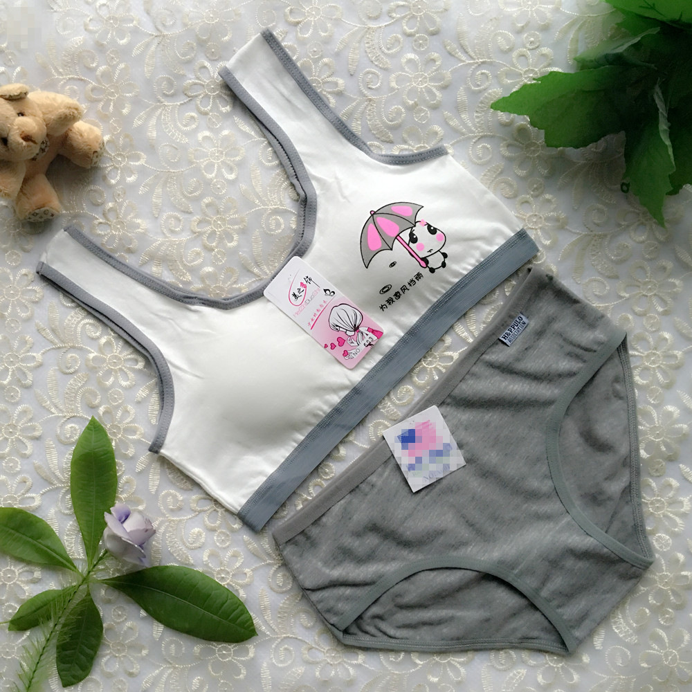 新款少女发育期棉中小学生卡通印花内衣内裤无钢圈运动文胸套装