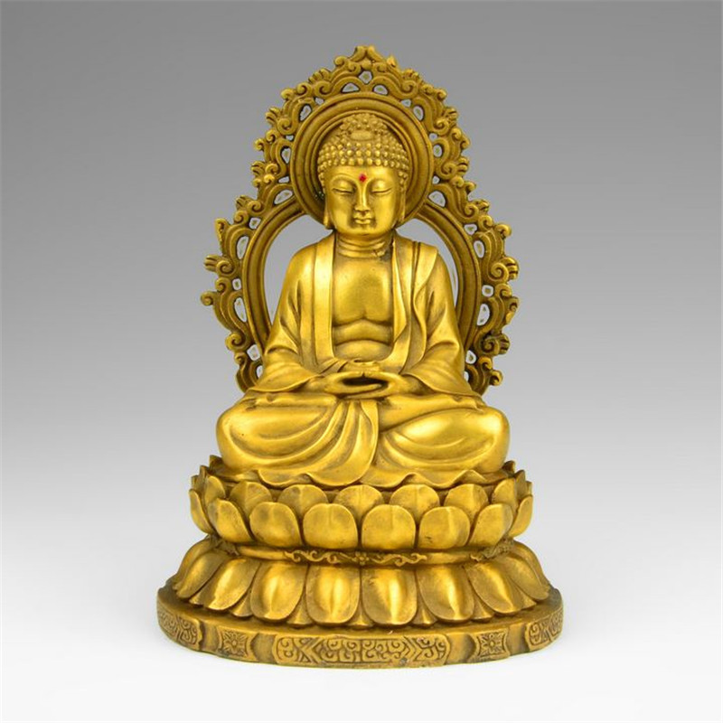 黄铜大日如来佛像黄铜如来佛黄铜像桶释迦牟尼坐莲花佛像摆件